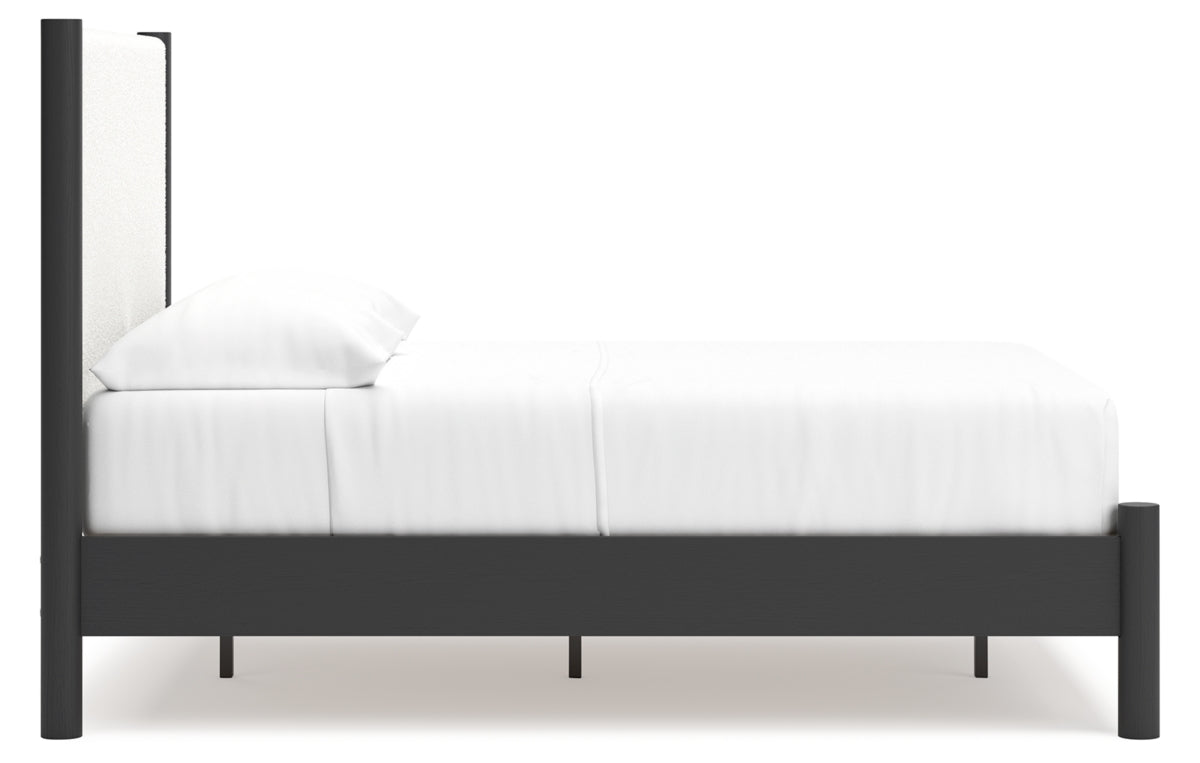 Cadmori Full Upholstered Panel Bed with Mirrored Dresser, Chest and Nightstand