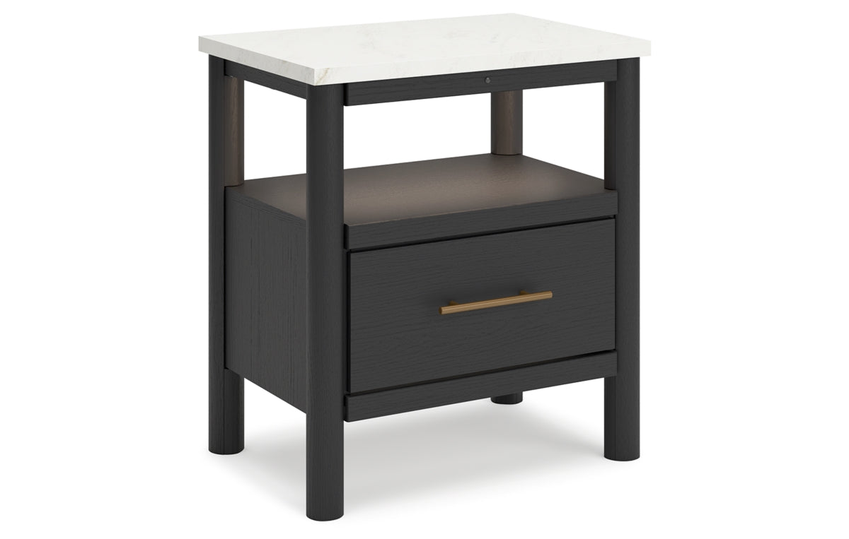 Cadmori Queen Upholstered Panel Bed with Mirrored Dresser and Nightstand
