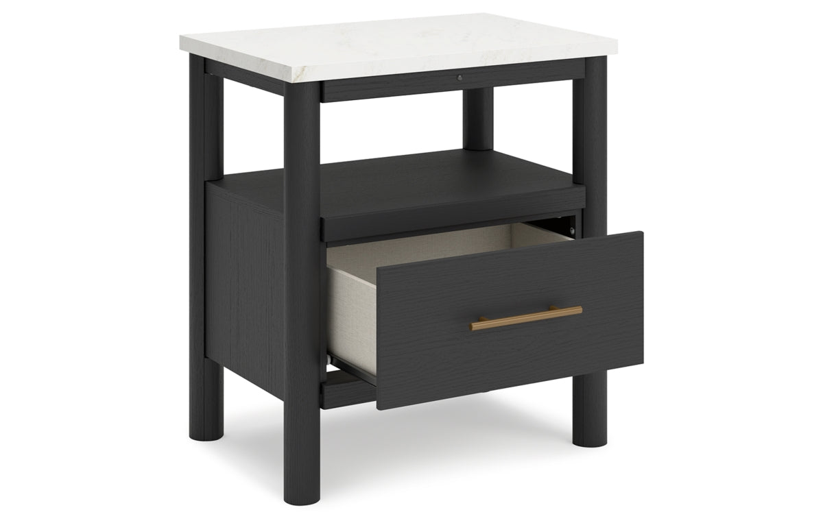 Cadmori King Upholstered Panel Bed with Mirrored Dresser, Chest and Nightstand