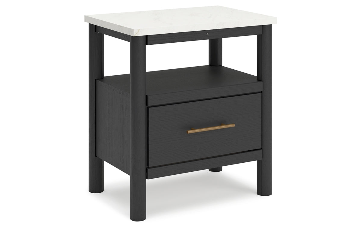 Cadmori King Upholstered Panel Bed with Mirrored Dresser and Nightstand
