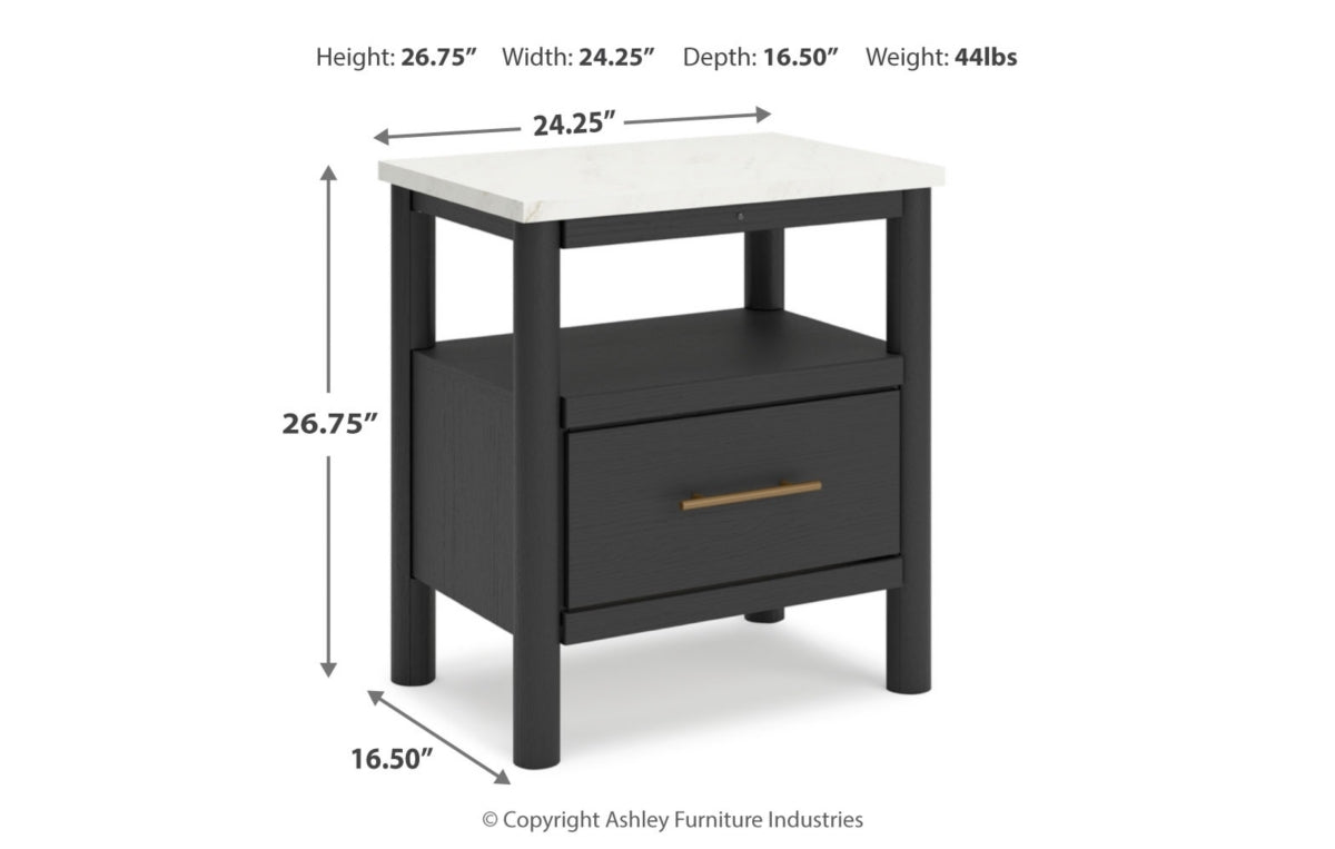 Cadmori King Upholstered Panel Bed with Mirrored Dresser and Nightstand