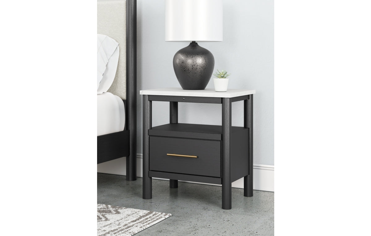 Cadmori Full Upholstered Panel Bed with Mirrored Dresser, Chest and Nightstand