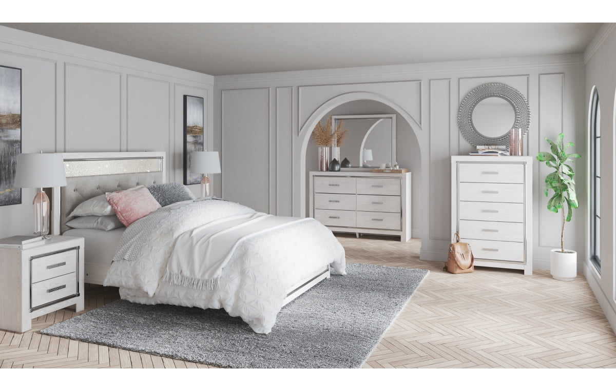 Altyra Queen Panel Bed with Mirrored Dresser, Chest and Nightstand