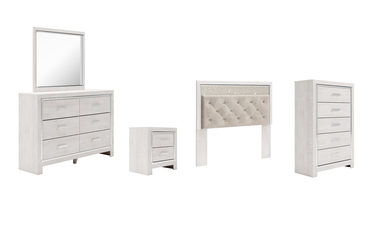 Altyra Queen Panel Headboard with Mirrored Dresser, Chest and Nightstand