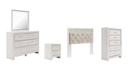 Altyra Queen Panel Headboard with Mirrored Dresser, Chest and Nightstand
