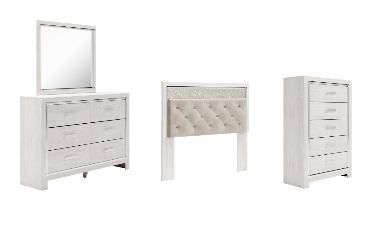 Altyra Queen Panel Headboard with Mirrored Dresser and Chest