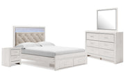 Altyra Queen Upholstered Storage Bed with Mirrored Dresser and Nightstand