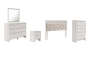 Altyra King Panel Headboard with Mirrored Dresser, Chest and Nightstand