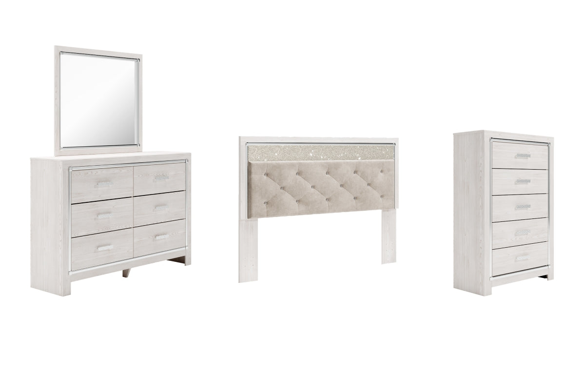 Altyra King Panel Headboard with Mirrored Dresser and Chest