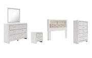 Altyra Queen Bookcase Headboard with Mirrored Dresser, Chest and Nightstand