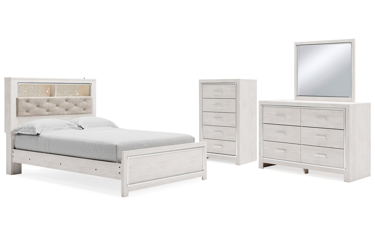 Altyra Queen Panel Bookcase Bed with Mirrored Dresser and Chest