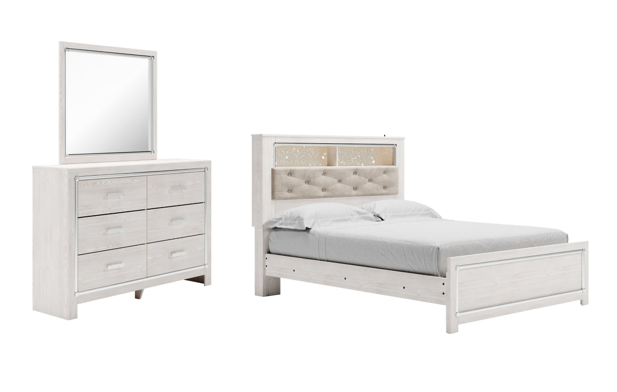 Altyra Queen Panel Bookcase Bed with Mirrored Dresser