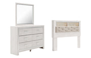 Altyra Queen Bookcase Headboard with Mirrored Dresser