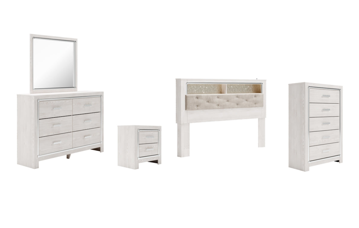 Altyra King Bookcase Headboard with Mirrored Dresser, Chest and Nightstand