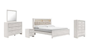 Altyra King Panel Bookcase Bed with Mirrored Dresser, Chest and Nightstand