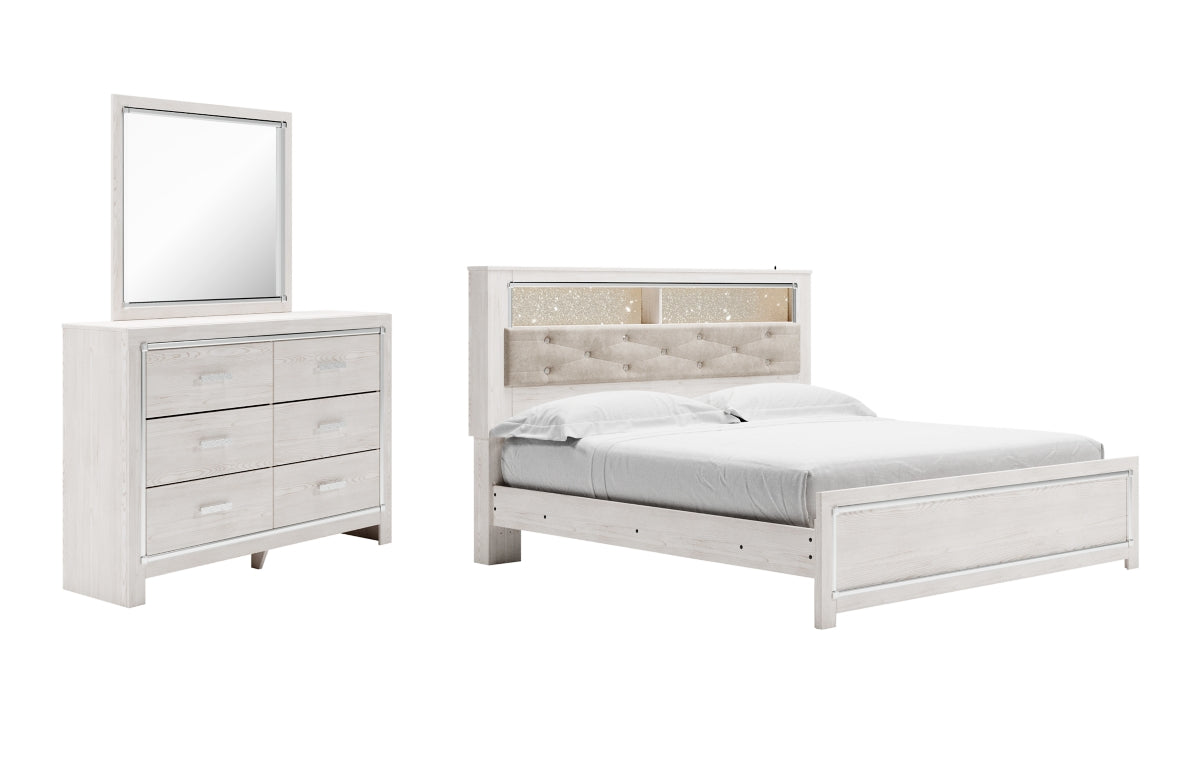 Altyra King Panel Bookcase Bed with Mirrored Dresser