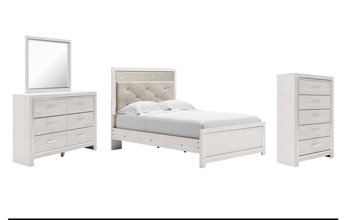 Altyra Full Panel Bed with Mirrored Dresser and Chest