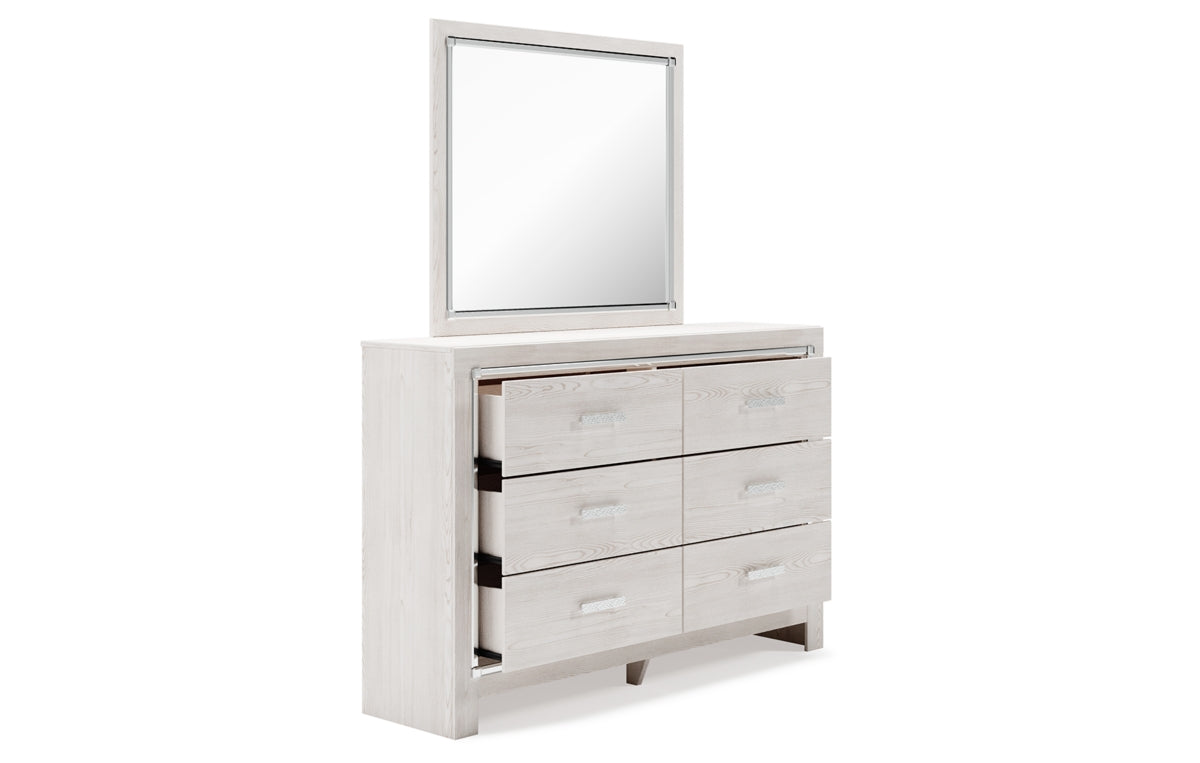 Altyra King Upholstered Storage Bed with Mirrored Dresser and Nightstand