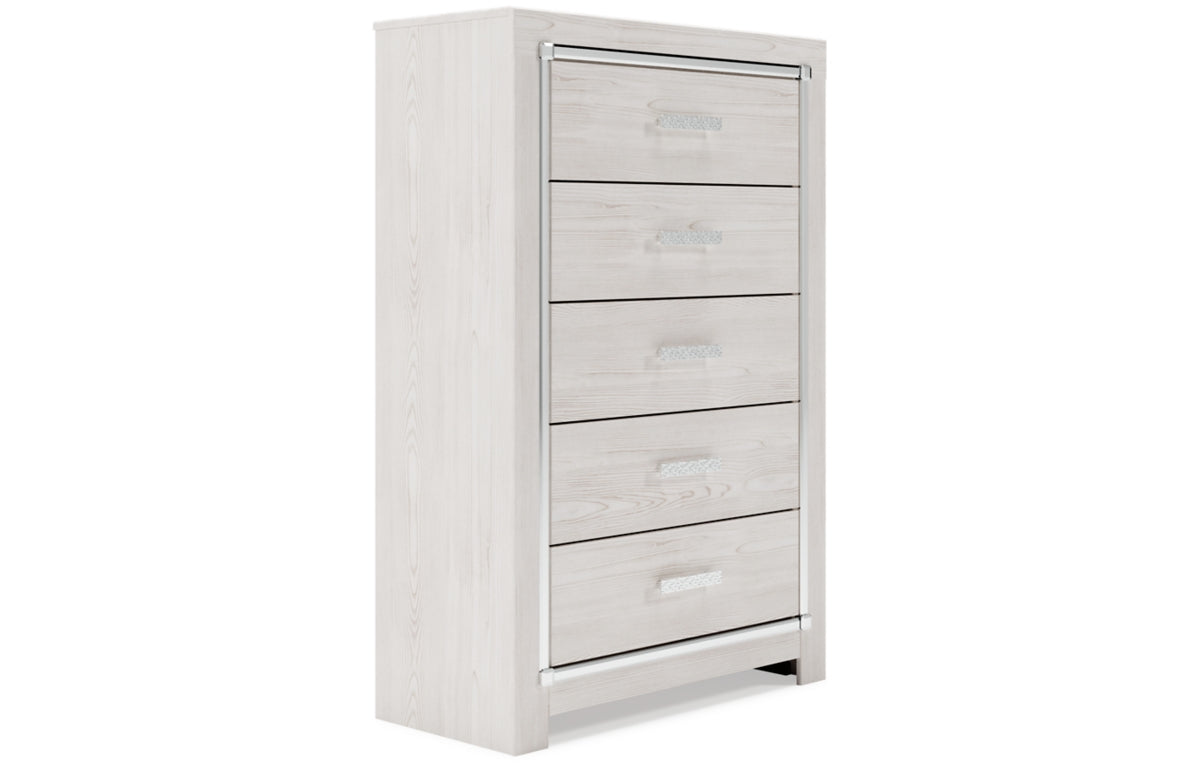 Altyra Queen Panel Headboard with Mirrored Dresser, Chest and Nightstand