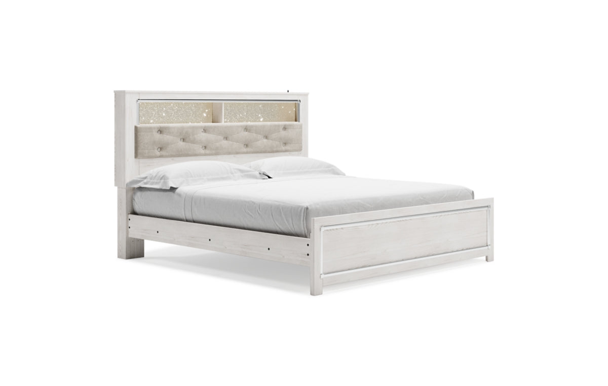 Altyra King Panel Bookcase Bed with Mirrored Dresser, Chest and Nightstand