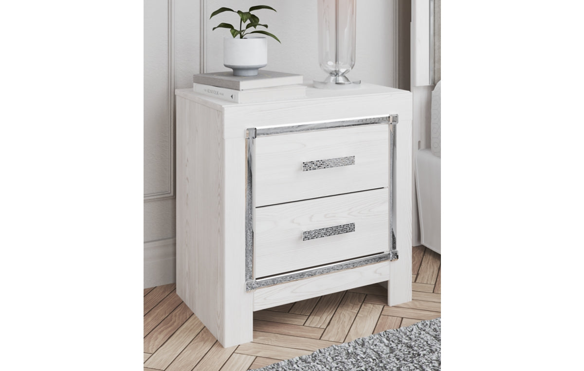 Altyra Queen Upholstered Storage Bed with Mirrored Dresser and Nightstand