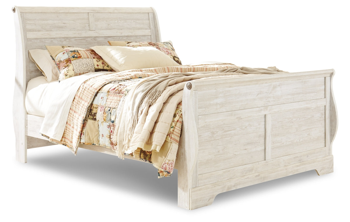 Willowton Queen Sleigh Bed with Mirrored Dresser, Chest and Nightstand