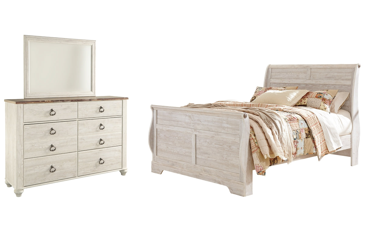 Willowton Queen Sleigh Bed with Mirrored Dresser