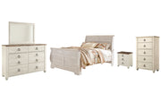 Willowton Queen Sleigh Bed with Mirrored Dresser, Chest and Nightstand