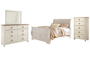Willowton Queen Sleigh Bed with Mirrored Dresser and Chest