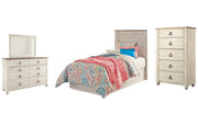 Willowton Twin Panel Headboard with Mirrored Dresser and Chest