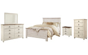 Willowton Queen Panel Bed with Mirrored Dresser, Chest and Nightstand