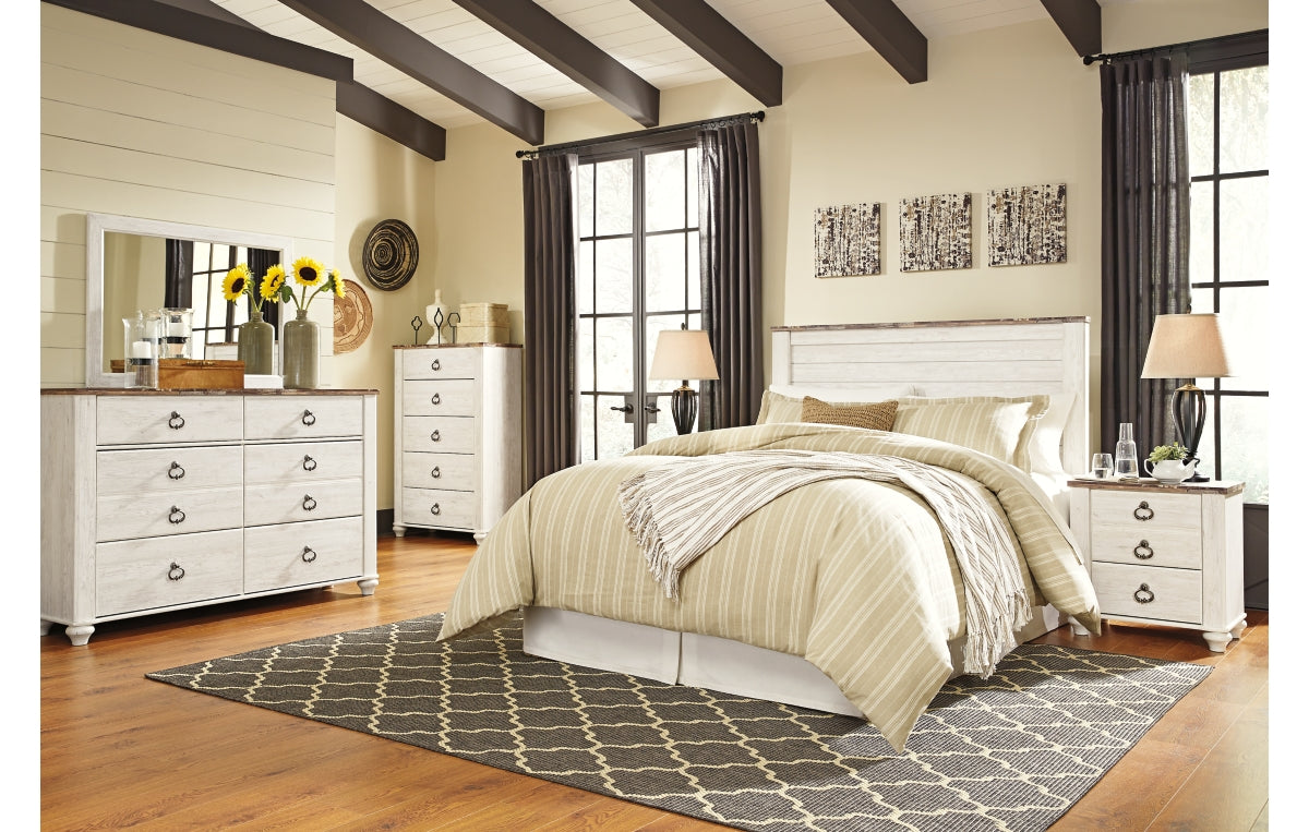 Willowton Queen/Full Panel Headboard with Mirrored Dresser, Chest and Nightstand