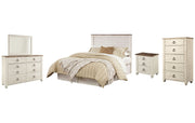 Willowton Queen/Full Panel Headboard with Mirrored Dresser, Chest and Nightstand