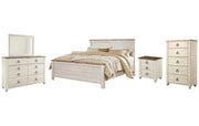 Willowton King Panel Bed with Mirrored Dresser, Chest and Nightstand