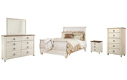 Willowton Queen Sleigh Bed with Mirrored Dresser, Chest and Nightstand
