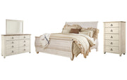 Willowton King Sleigh Bed with Mirrored Dresser and Chest