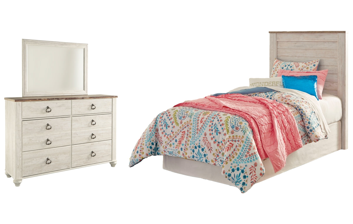 Willowton Twin Panel Headboard with Mirrored Dresser