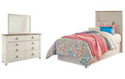 Willowton Twin Panel Headboard with Mirrored Dresser