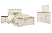 Willowton Queen Panel Bed with Mirrored Dresser and Nightstand