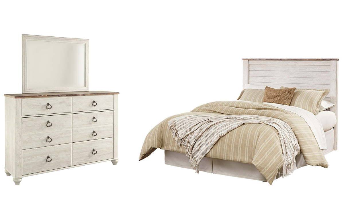 Willowton Queen/Full Panel Headboard with Mirrored Dresser