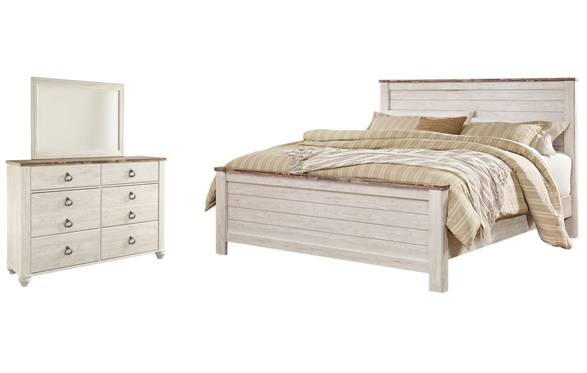 Willowton King Panel Bed with Mirrored Dresser