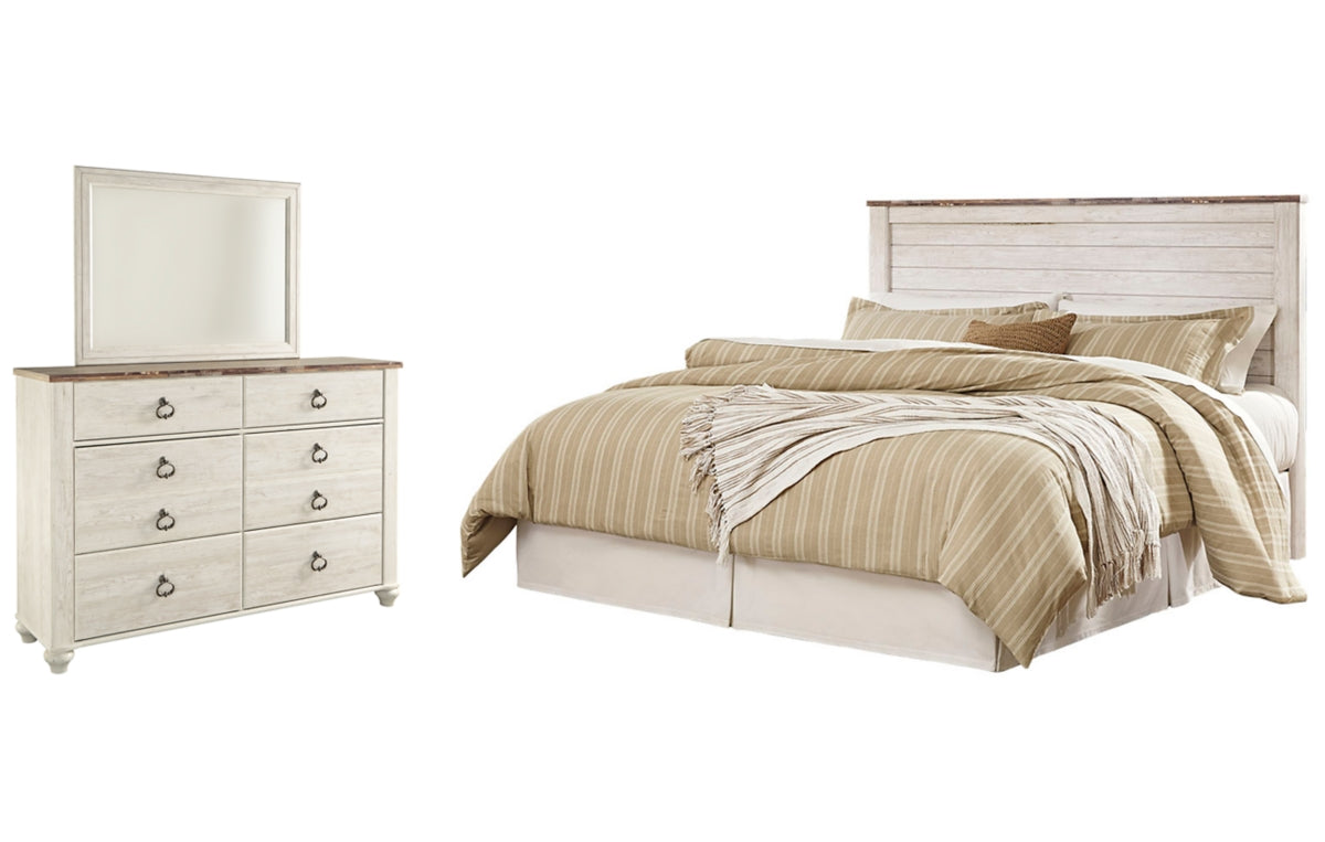 Willowton King/California King Panel Headboard with Mirrored Dresser