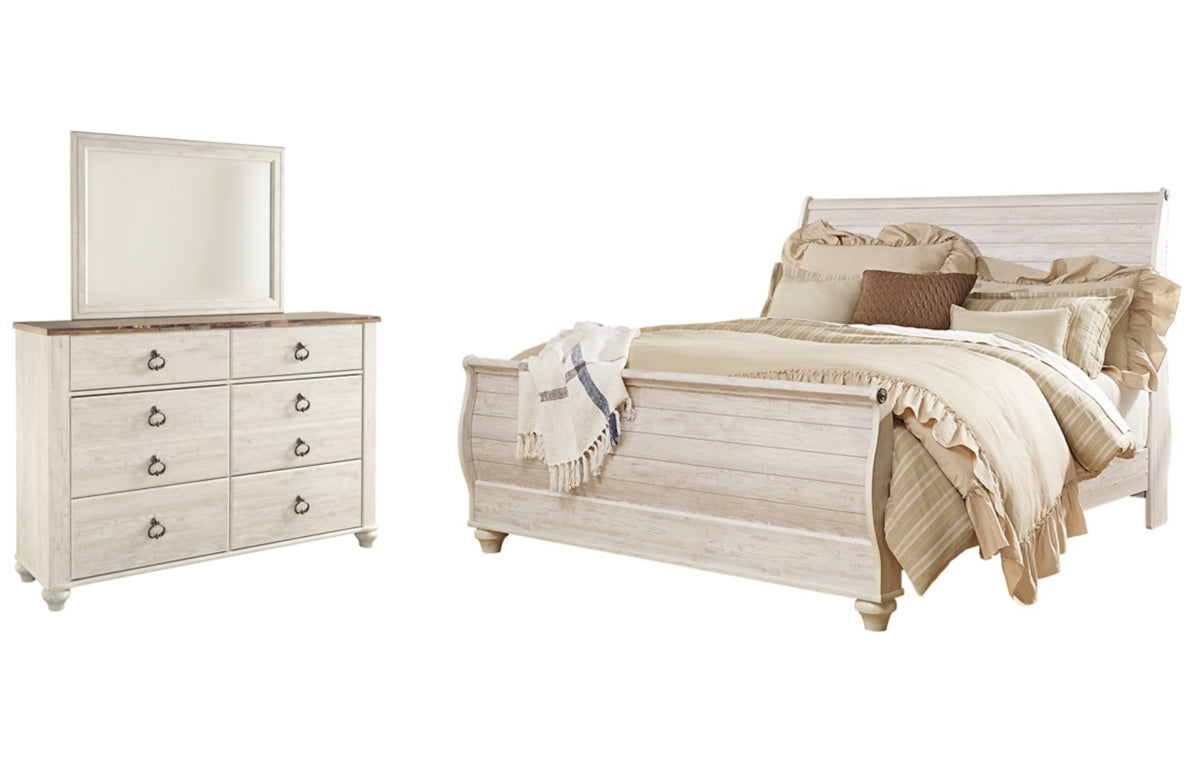 Willowton King Sleigh Bed with Mirrored Dresser