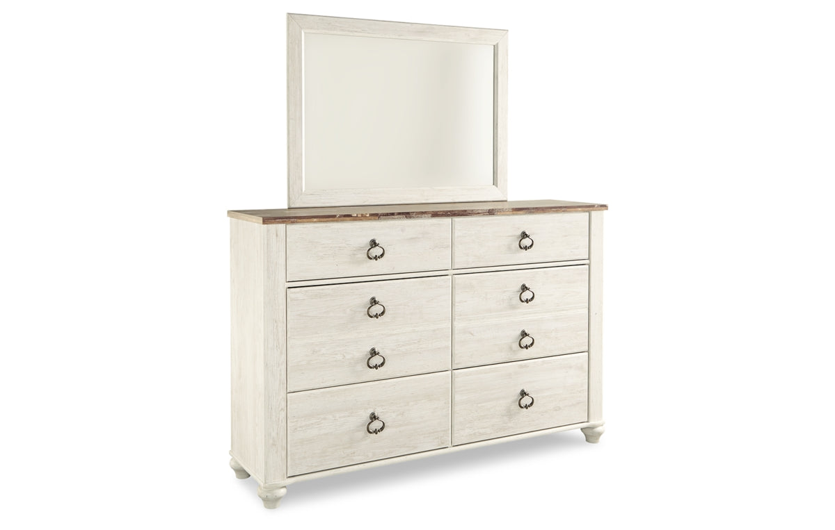 Willowton Queen/Full Panel Headboard with Mirrored Dresser, Chest and Nightstand
