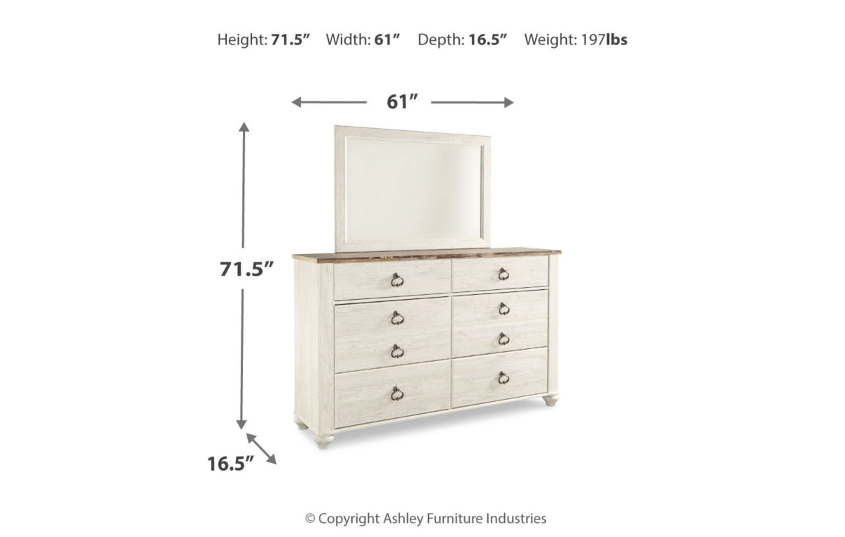 Willowton King Sleigh Bed with Mirrored Dresser and Nightstand