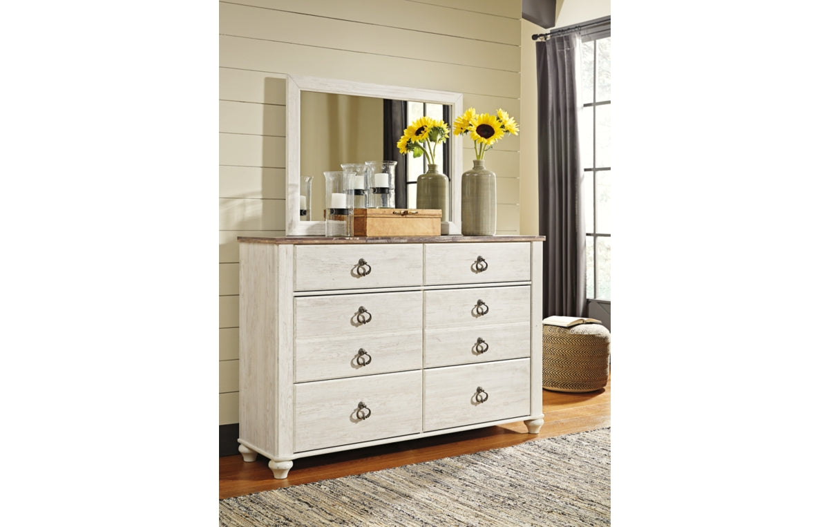 Willowton King/California King Panel Headboard with Mirrored Dresser and Chest