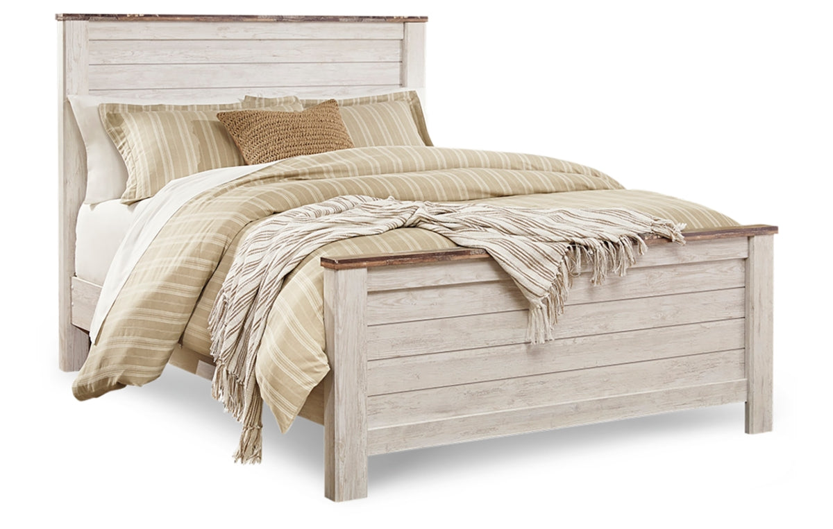 Willowton Queen Panel Bed with Mirrored Dresser and Nightstand