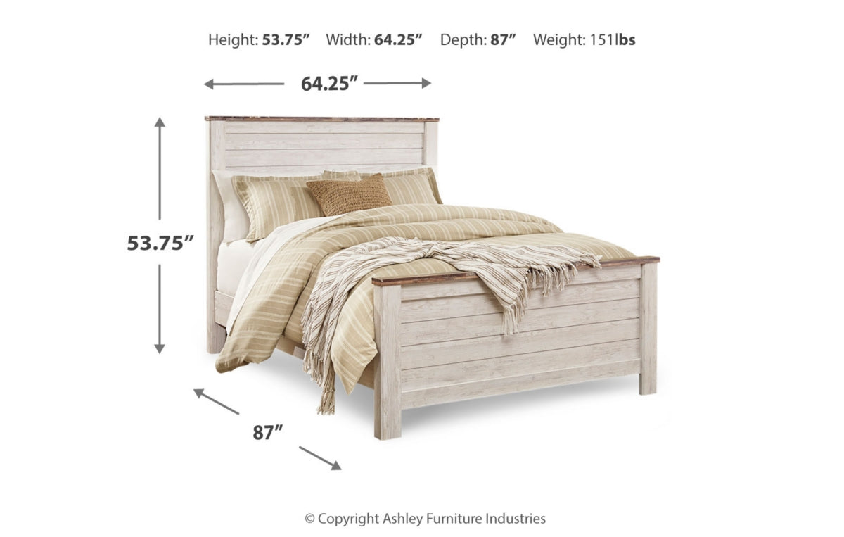 Willowton Queen Panel Bed with Mirrored Dresser and Chest