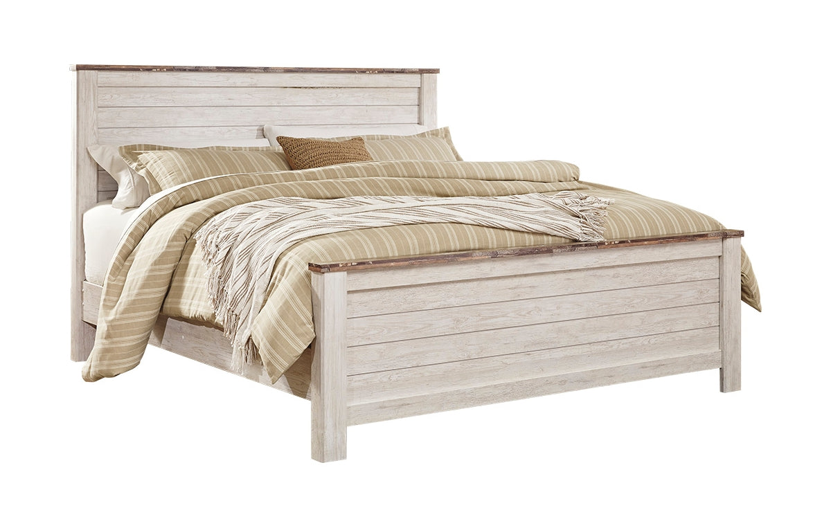 Willowton King Panel Bed with Mirrored Dresser and Chest