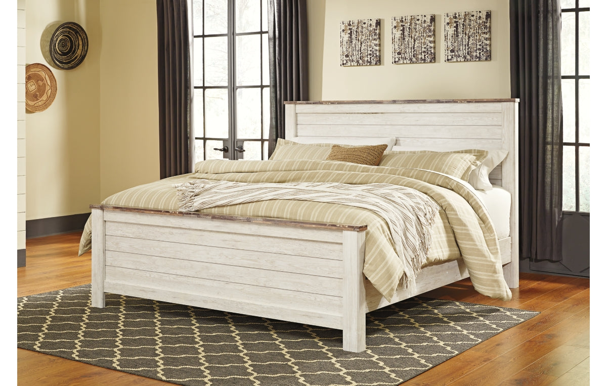 Willowton California King Panel Bed with Mirrored Dresser and Chest